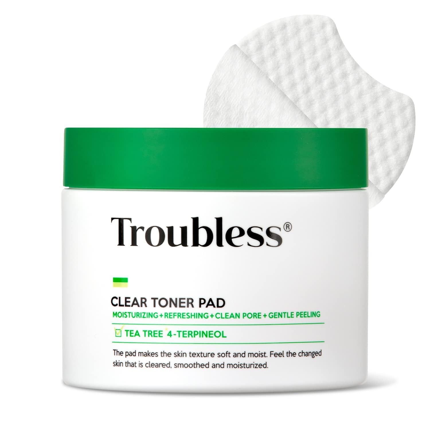 Troubless Clear Toner Pad for Face | Gentle Peeling & Soothing Tea Tree, 60 Pads
