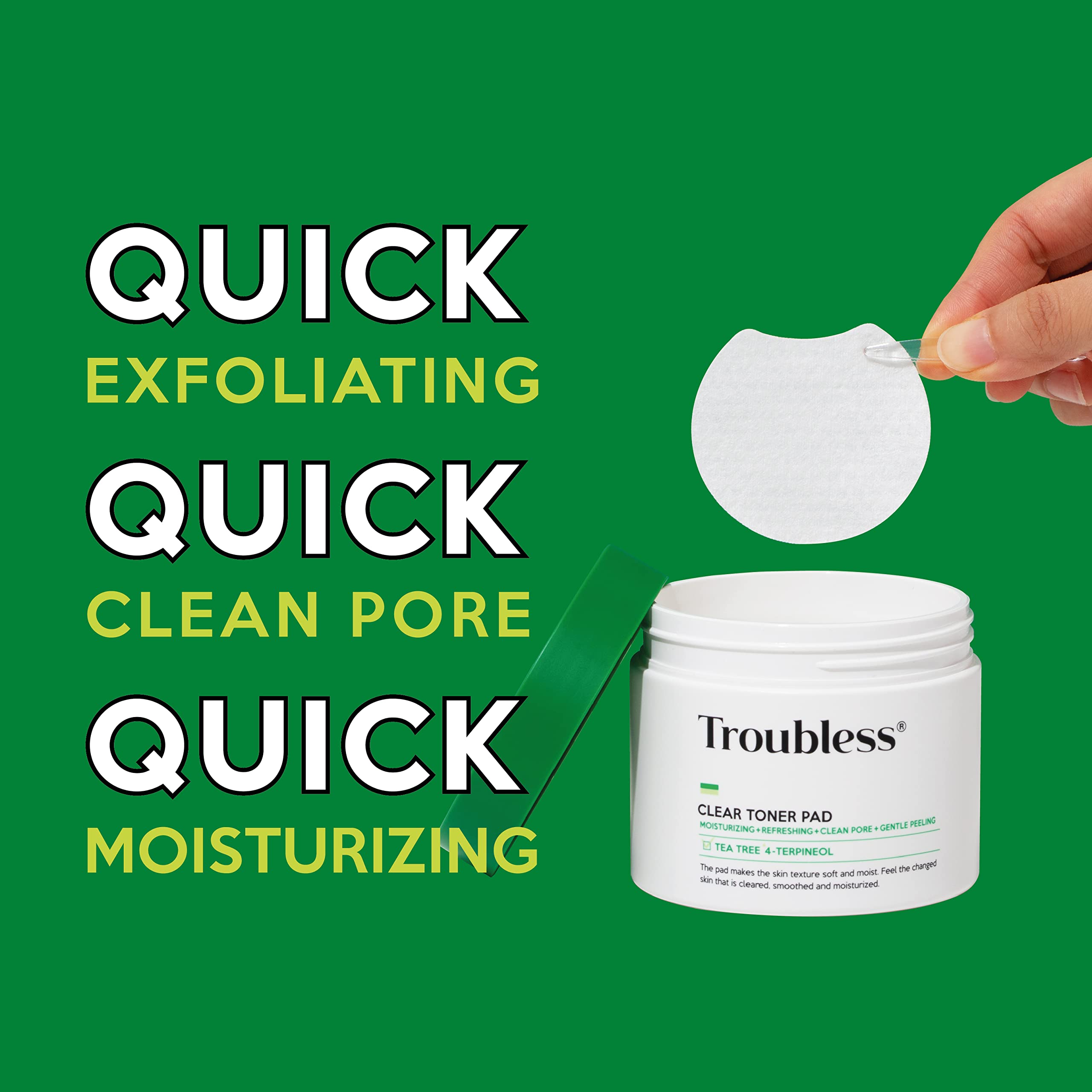 Troubless Clear Toner Pad for Face | Gentle Peeling & Soothing Tea Tree, 60 Pads