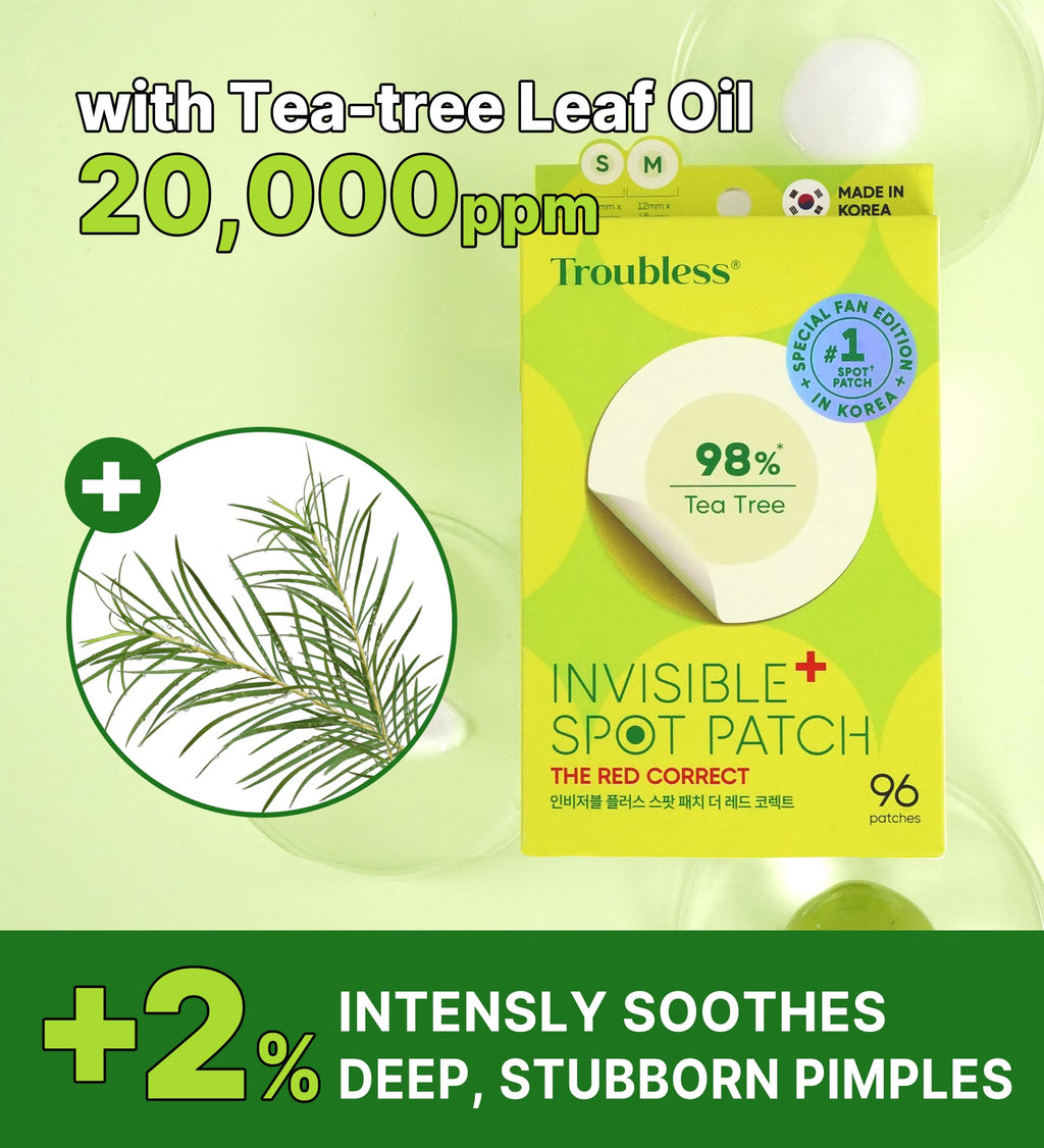 Troubless Invisible Plus Spot Patch The Red Correct – Redness-Targeting Hydrocolloid Patch (96 ea)