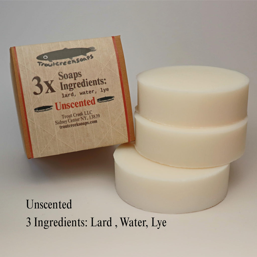 Trout Creek Soaps Traditional Lard Soap – Unscented, Biodegradable, Handmade in USA (3 Bars)