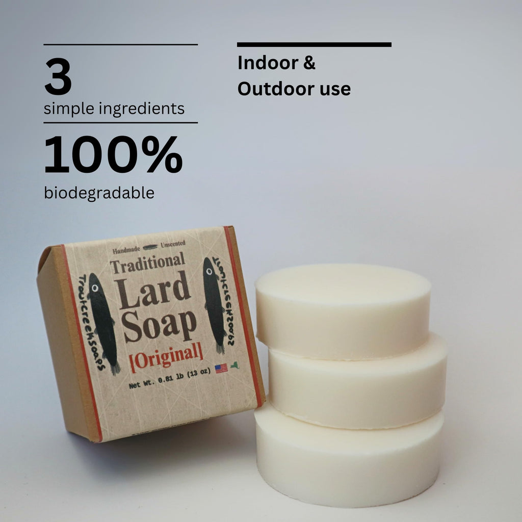 Trout Creek Soaps Traditional Lard Soap – Unscented, Biodegradable, Handmade in USA (3 Bars)