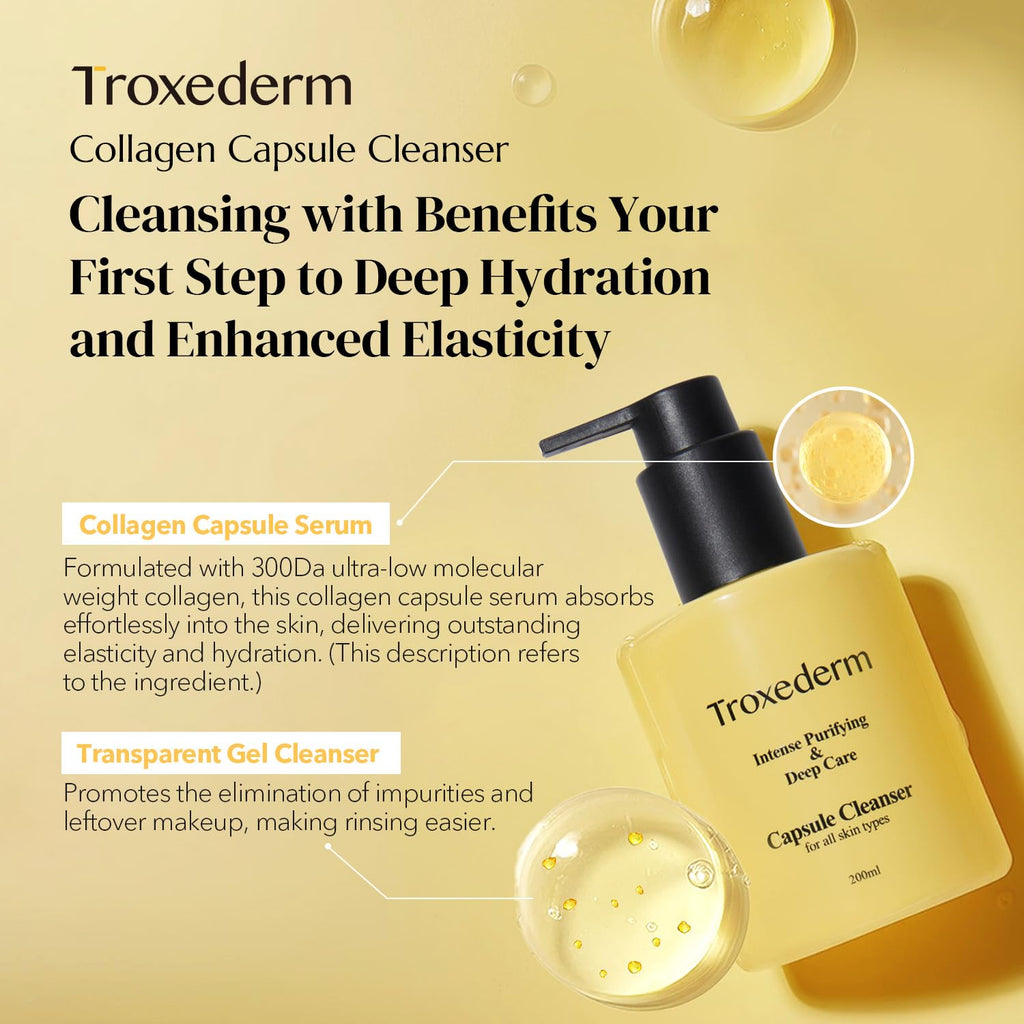 TROXEDERM Collagen Capsule Cleanser – Korean Gel Face Wash with Peptides