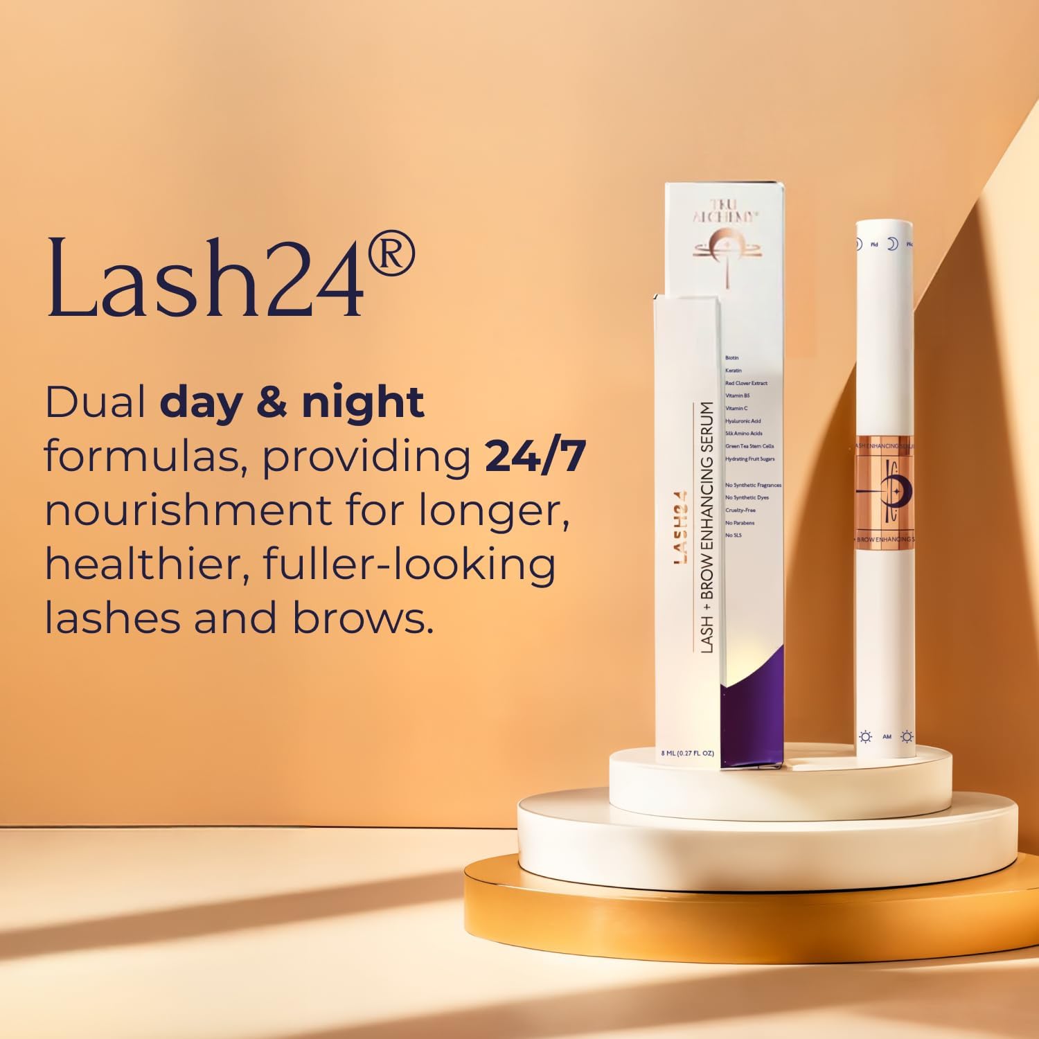 Tru Alchemy Lash24 – Lash & Brow Serum, Dual AM/PM Primer, 2-Month Supply