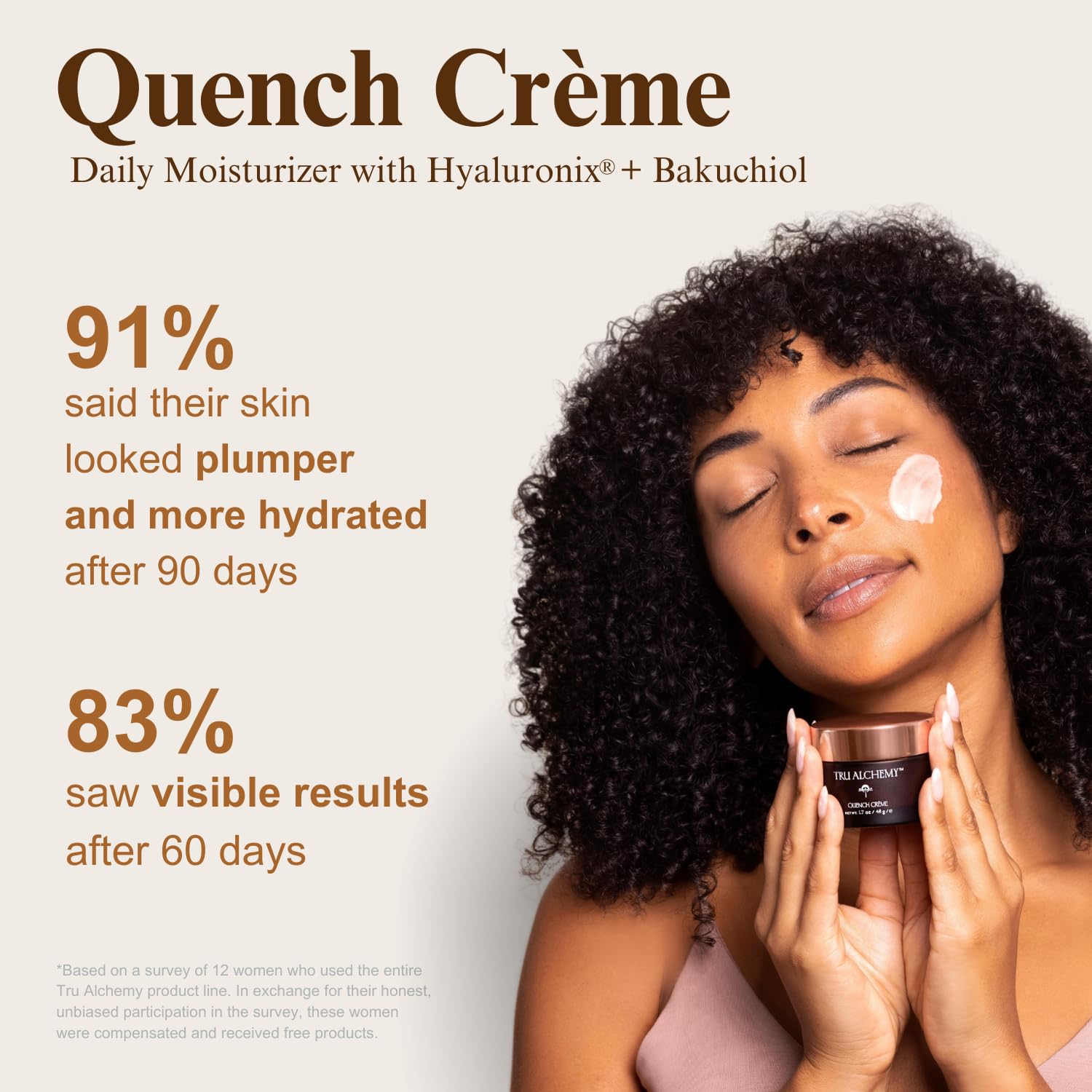 Tru Alchemy Quench Crème Daily Facial Moisturizer | Hyaluronic Acid, Vitamin C & Bakuchiol | Firming Hydration 1.7 oz