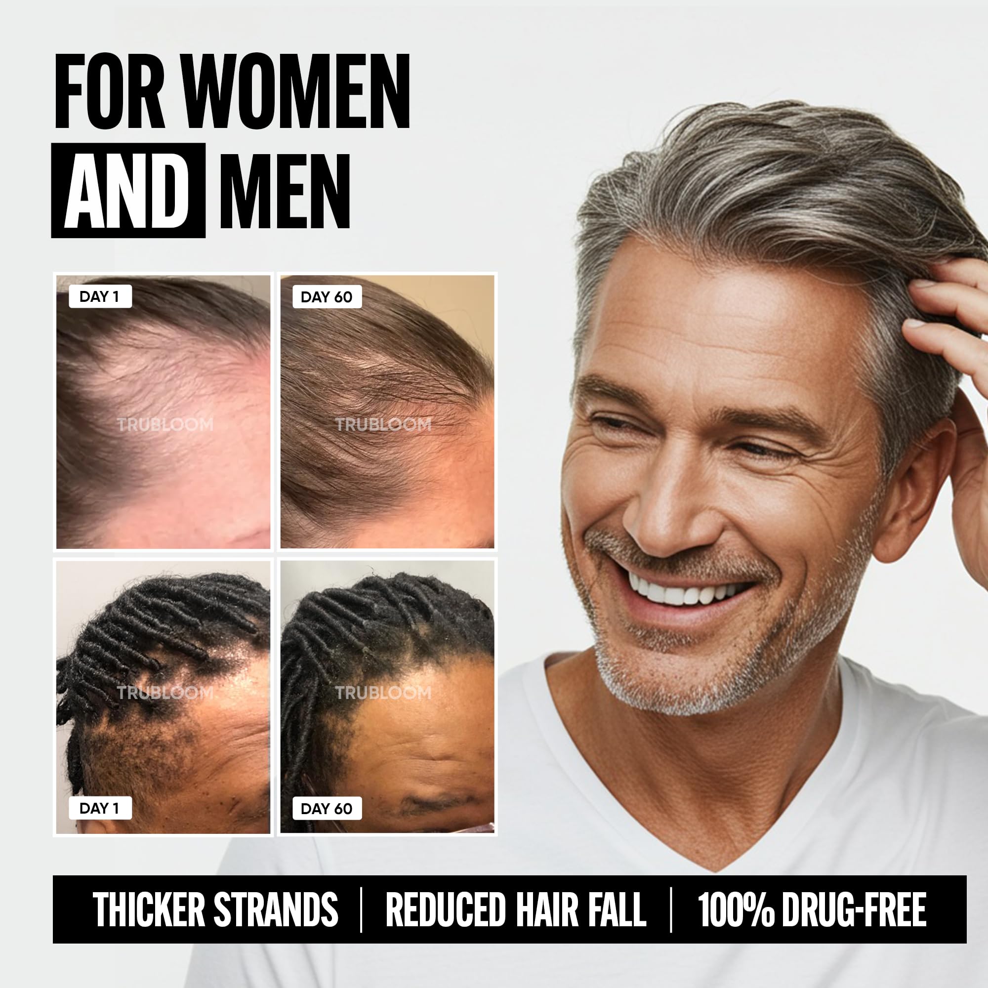 Tru Bloom Hair Growth Vitamins — 2 Month Supply | Clinically Proven Fuller, Thicker Hair | Drug-Free with Biotin, Collagen & Hair Superfoods