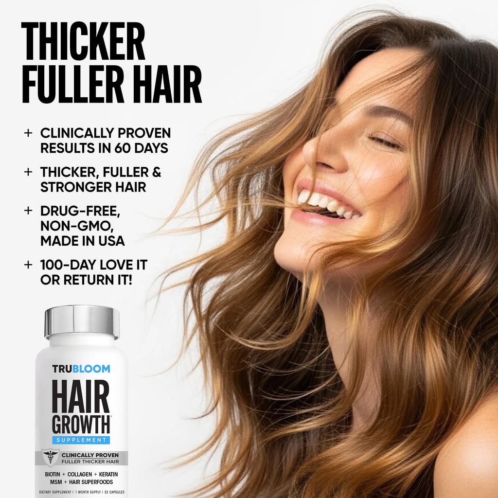 Tru Bloom Hair Growth Vitamins – 1 Month Supply | Fuller, Thicker Hair (Drug-Free)
