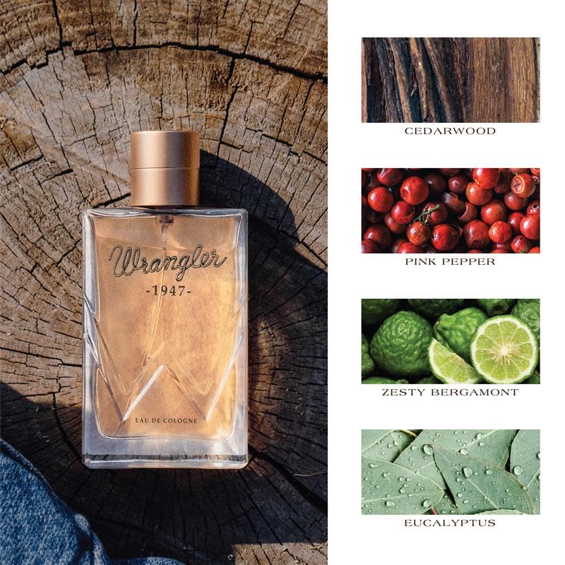 Wrangler 1947 Cologne for Men by Tru Western – Cedarwood, Amber & Fresh Aromatics (2.5oz)