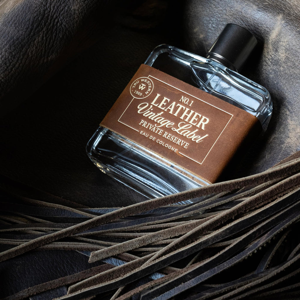 Leather No. 1 by Tru Western | Vintage Label Private Reserve 3.4 oz | Sun Aged Leather, Cedarwood, Clementine
