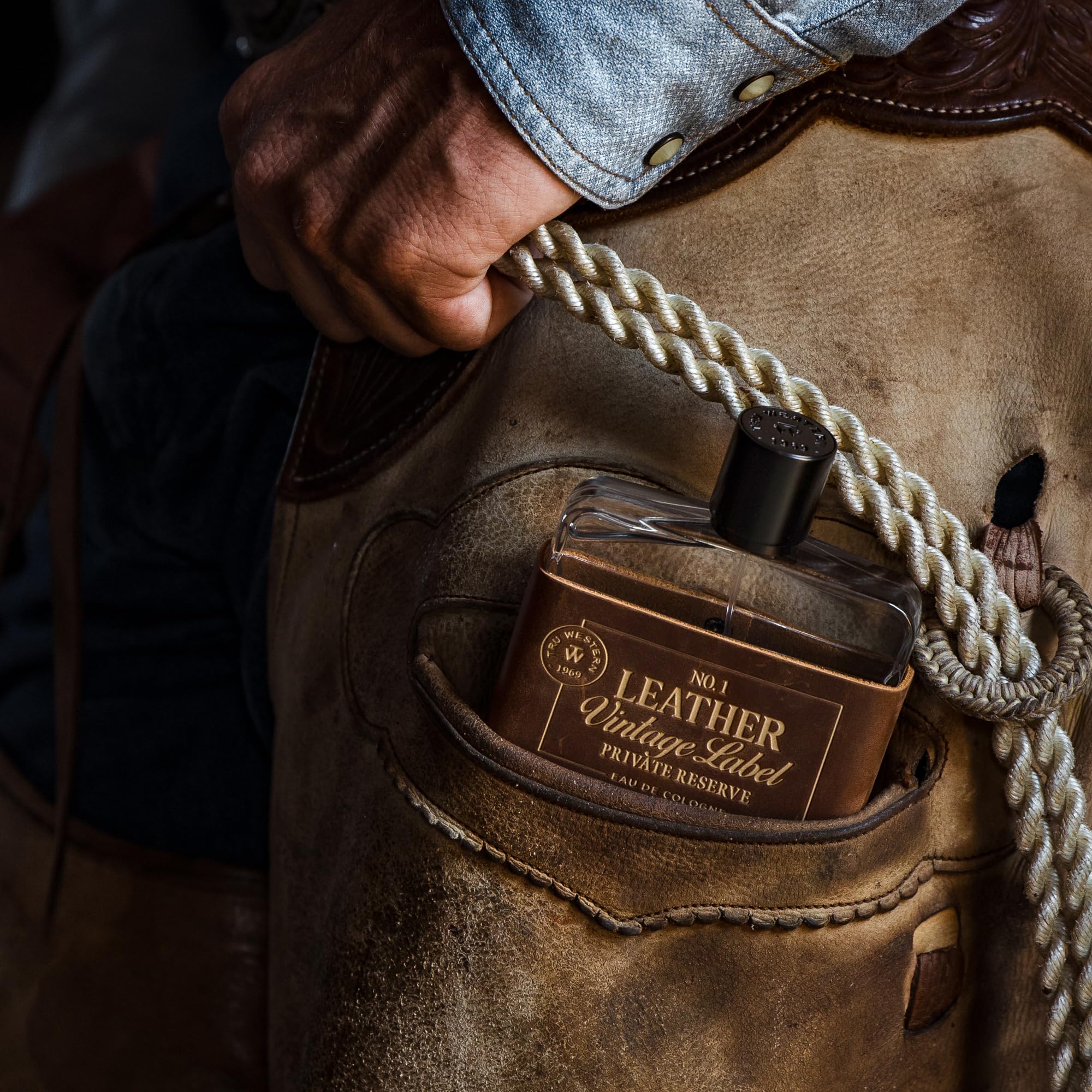 Leather No. 1 by Tru Western | Vintage Label Private Reserve 3.4 oz | Sun Aged Leather, Cedarwood, Clementine