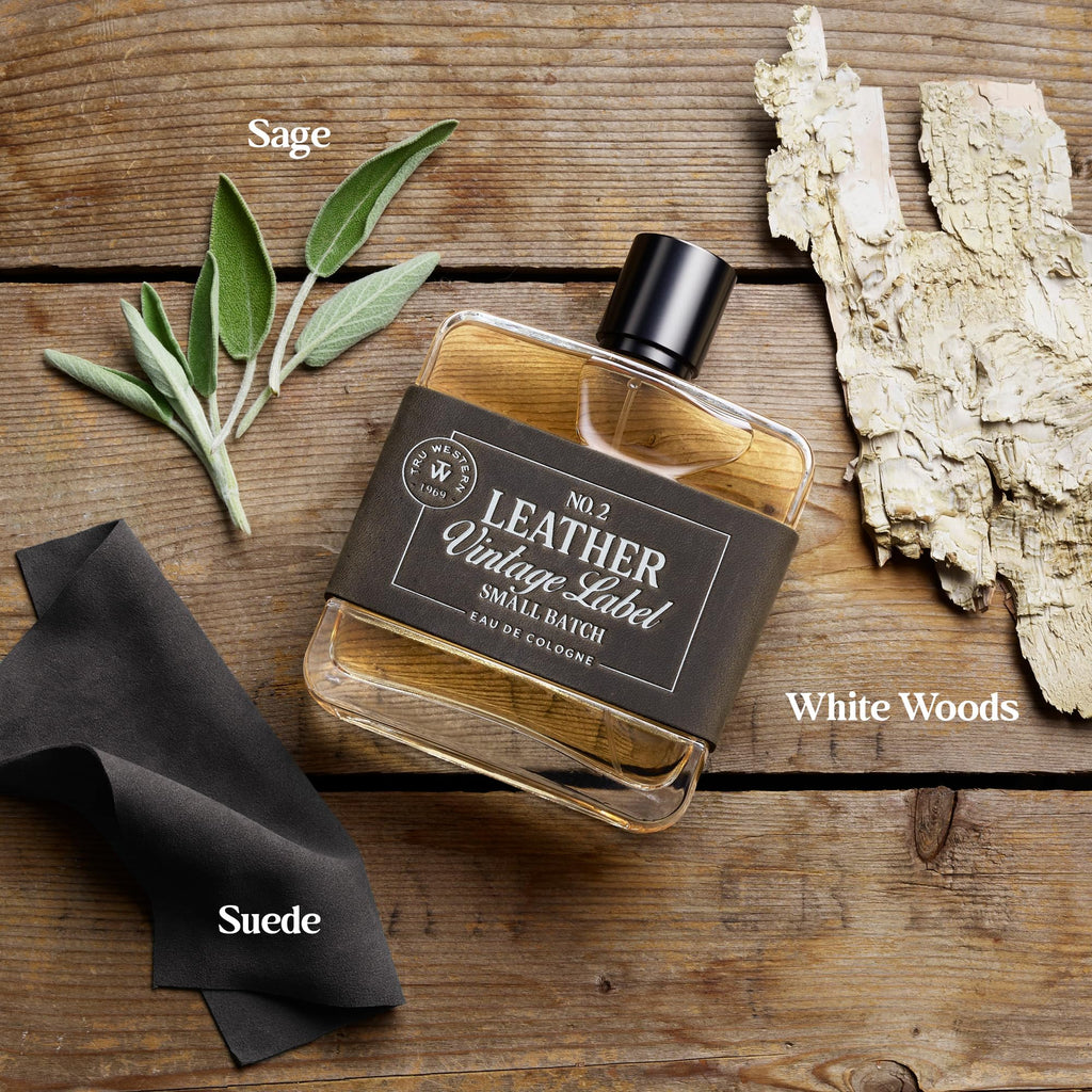 Leather No. 2 by Tru Western — Small Batch Men’s Cologne, 3.4 fl oz, Sage, Suede & White Woods