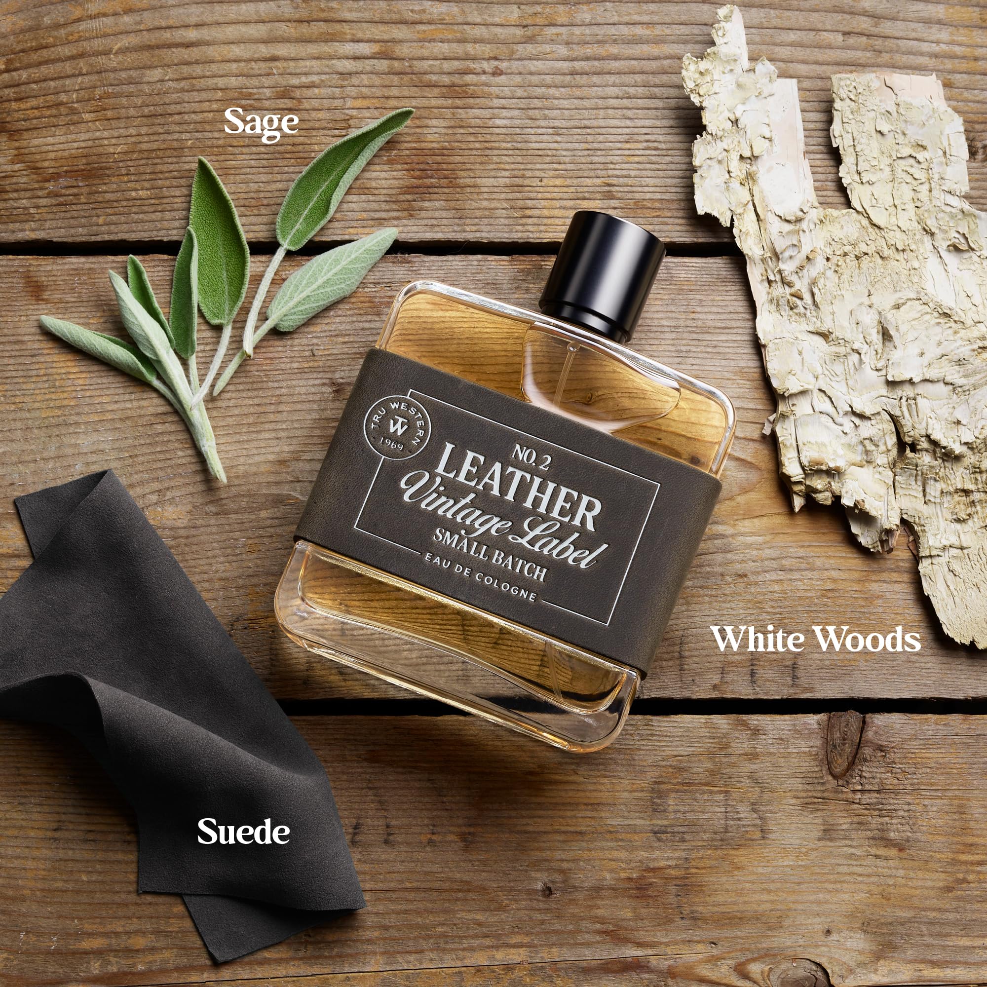 Leather No. 2 by Tru Western — Small Batch Men’s Cologne, 3.4 fl oz, Sage, Suede & White Woods