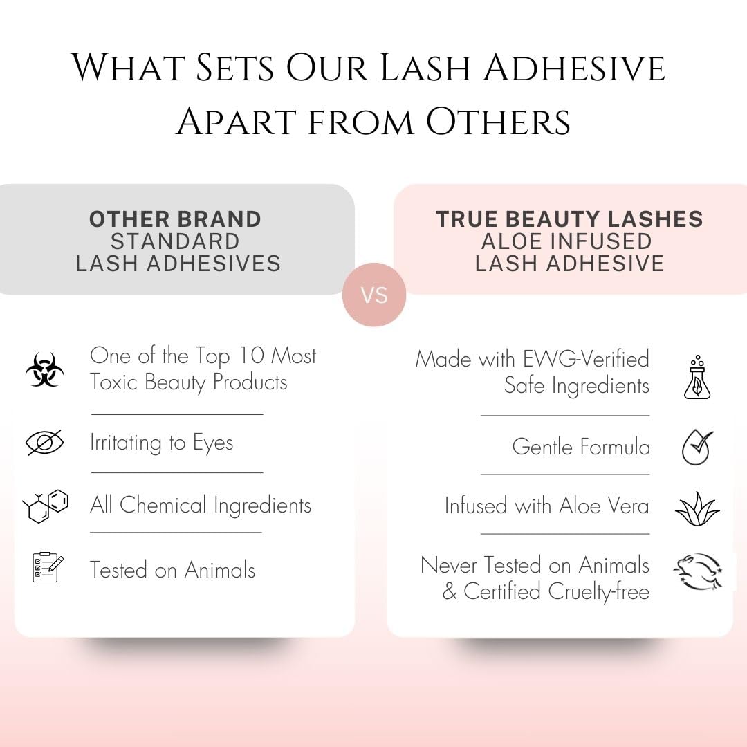 True Beauty Lashes Gentle Formula Lash Glue – 24-Hour Hold, Aloe, Dries Clear