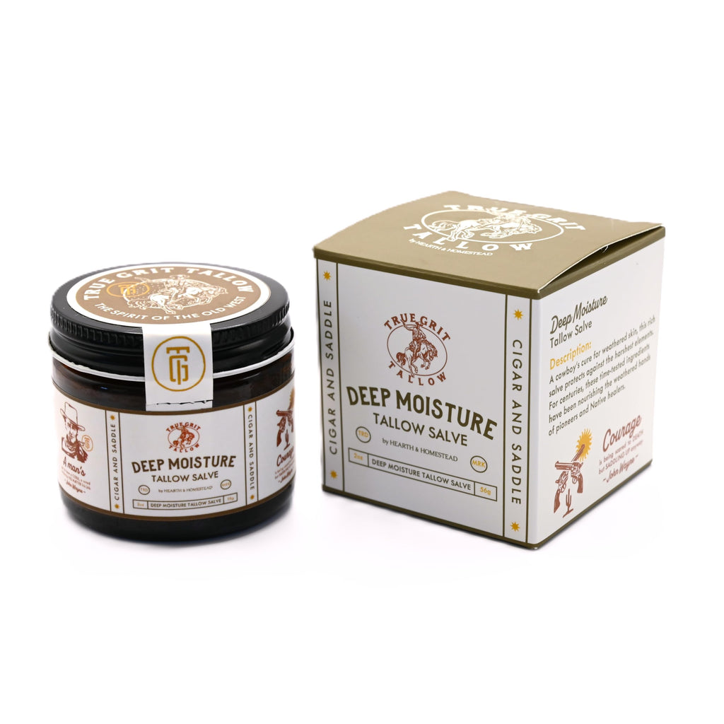 True Grit Tallow John Wayne Inspired Deep Moisture Salve – Cigar & Saddle Scent | 2 oz