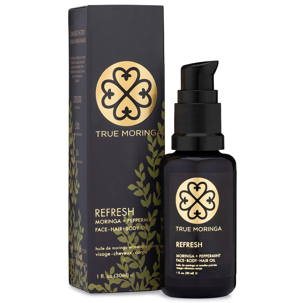 True Moringa Oil for Face, Body & Hair – 100% Pure Cold-Pressed (Peppermint), Vegan & Non-GMO, 30 ml