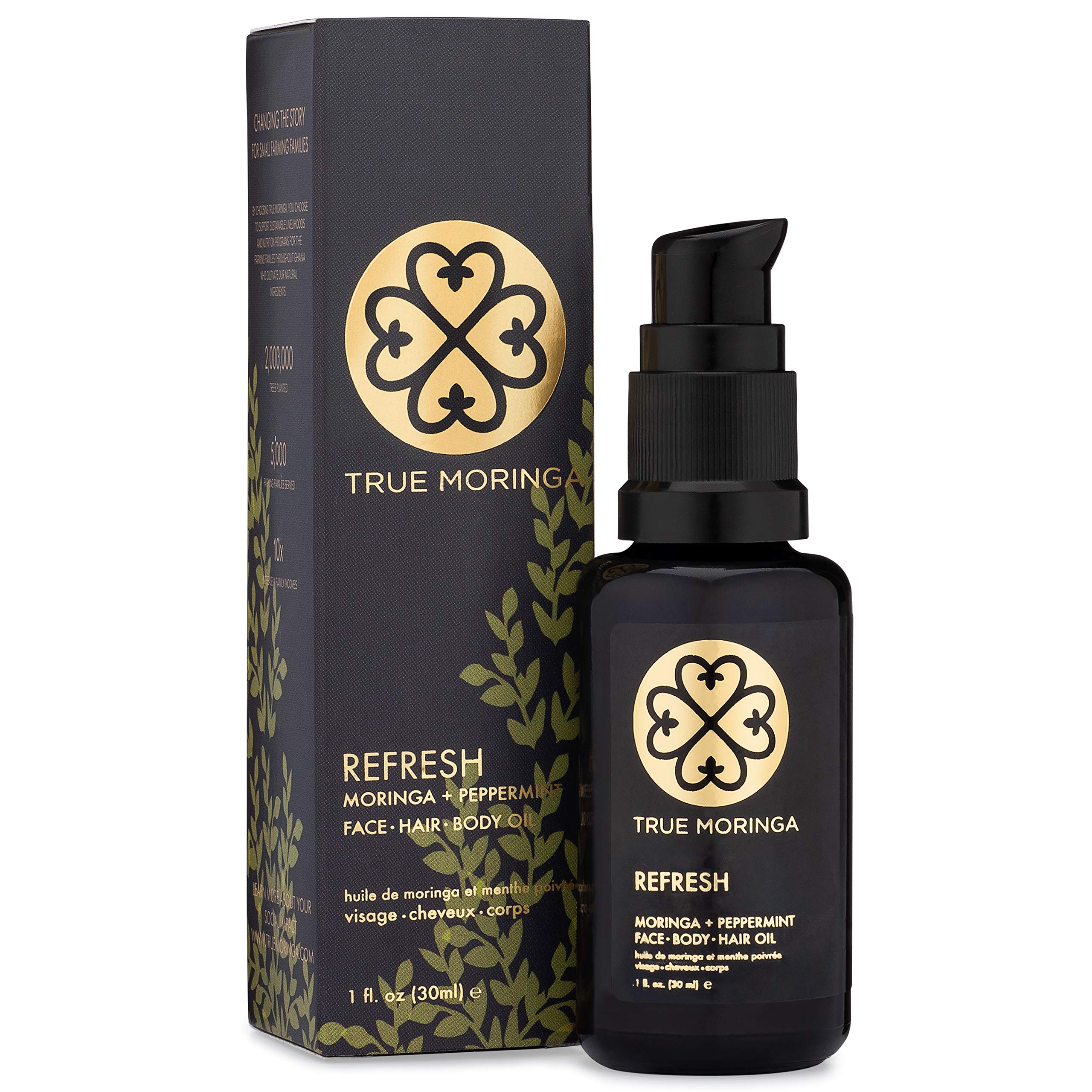 True Moringa Oil for Face, Body & Hair – 100% Pure Cold-Pressed (Peppermint), Vegan & Non-GMO, 30 ml