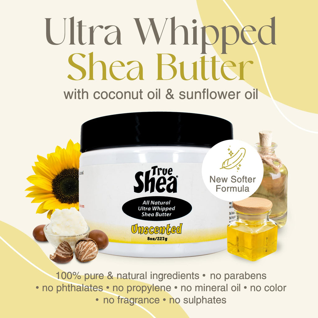 True Shea Moisturizing African Whipped Shea Butter – All-Natural Unscented, 8 oz