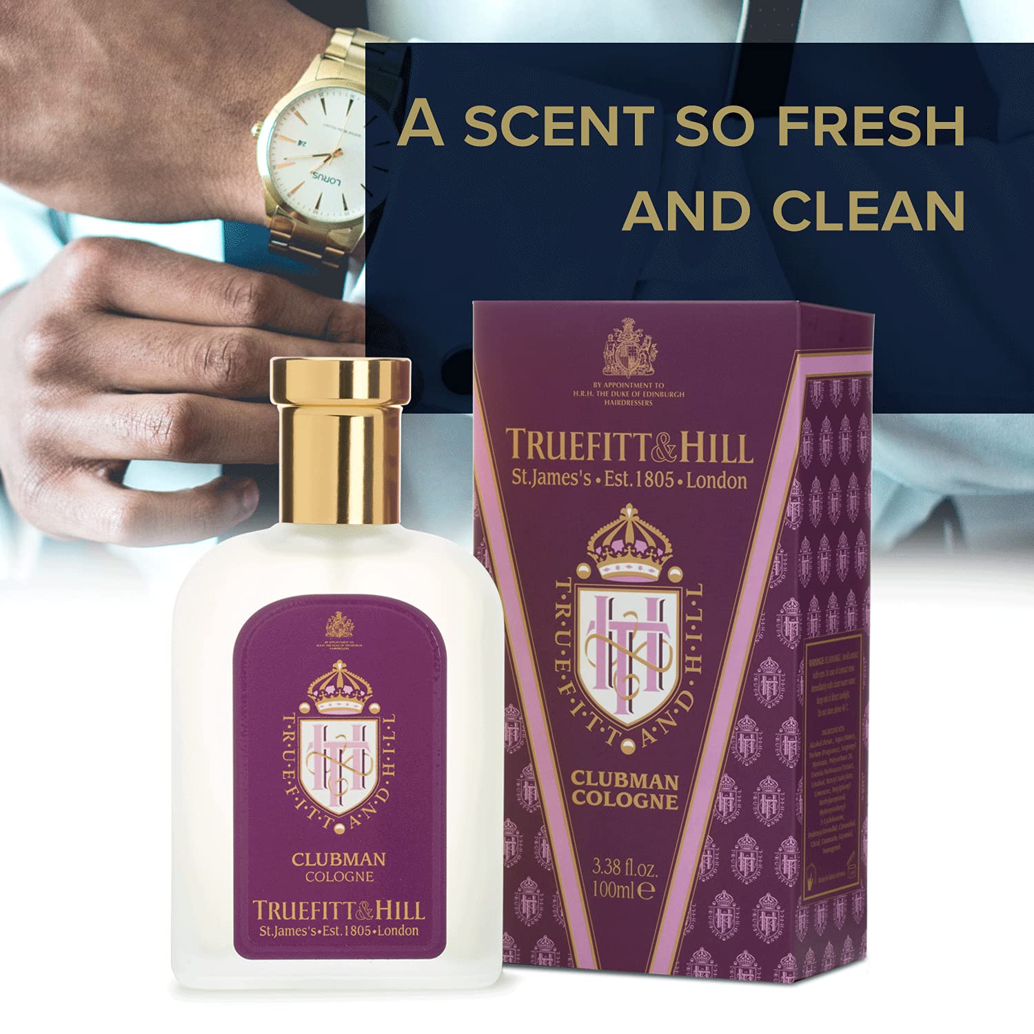Truefitt & Hill Luxury Cologne – Clubman Scent in a Traditional Etched Atomizer Bottle, 3.38 oz