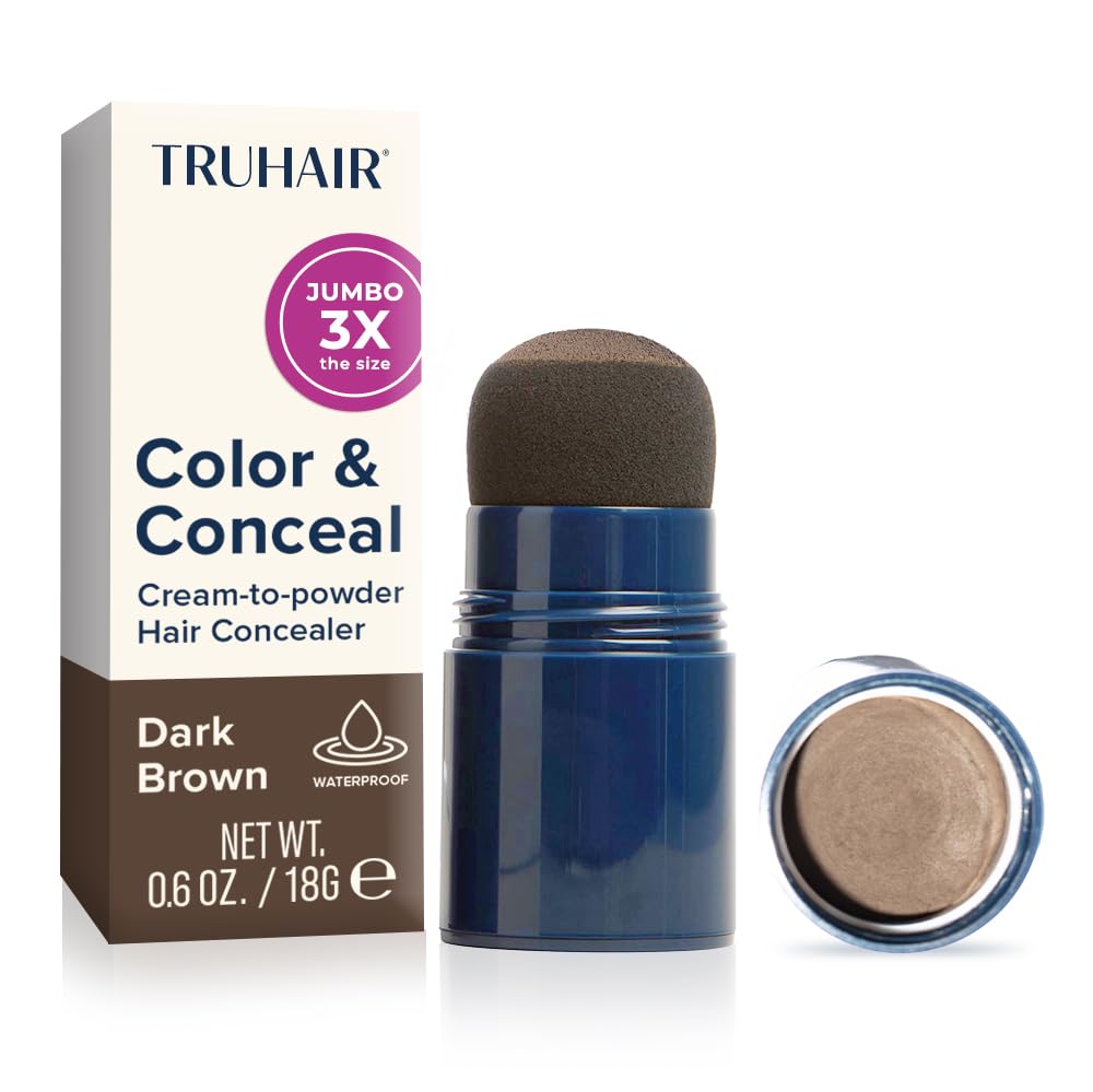 TRUHAIR Jumbo Color & Conceal Waterproof Root Touch Up – Gray Hair Coverage (Dark Brown)