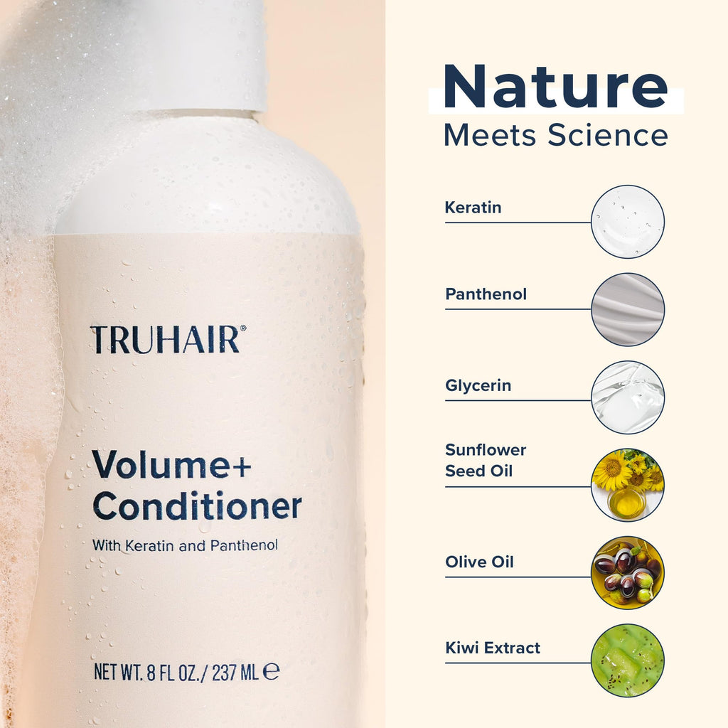 TRUHAIR Volume+ Conditioner with Keratin & Panthenol – Lightweight Hydration & Shine | Super Size 16 oz