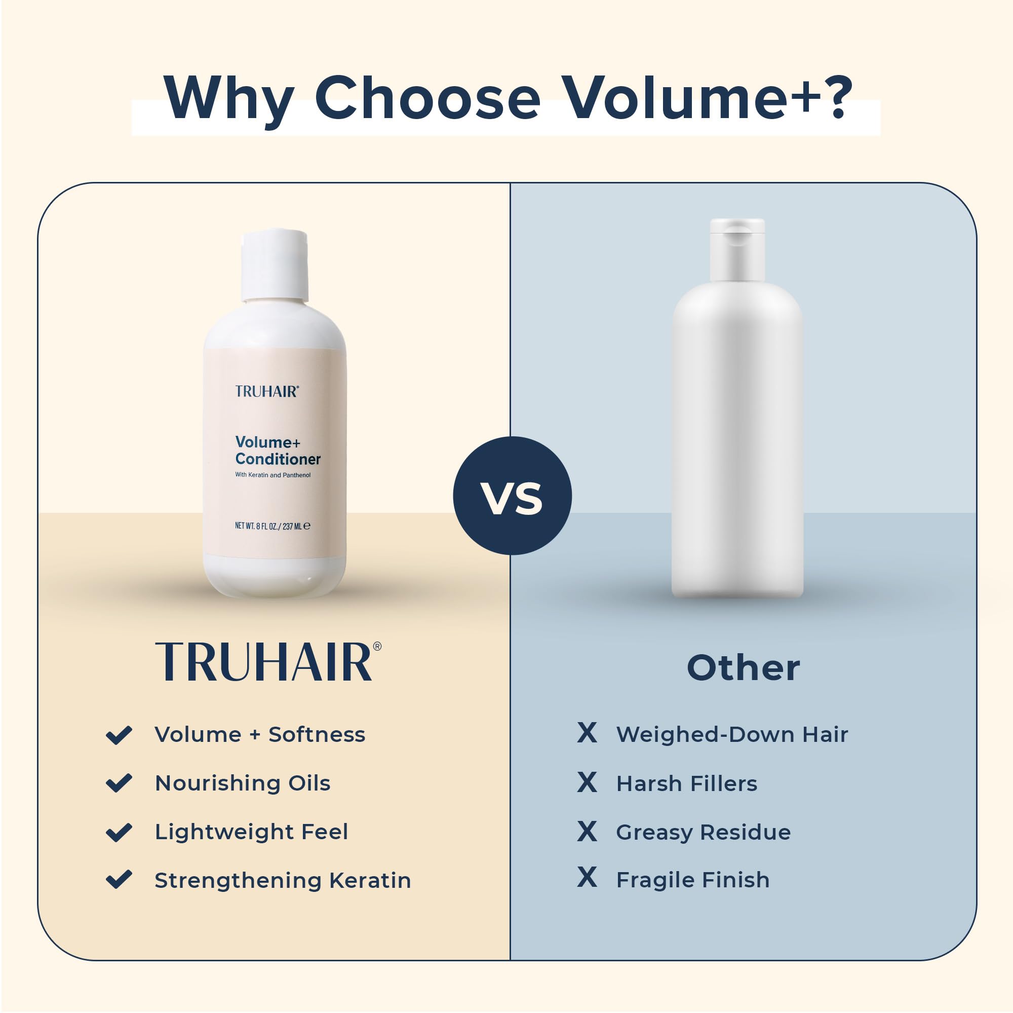 Truhair Volume+ Conditioner – Keratin & Panthenol, Lightweight Hydration & Shine (8 oz)