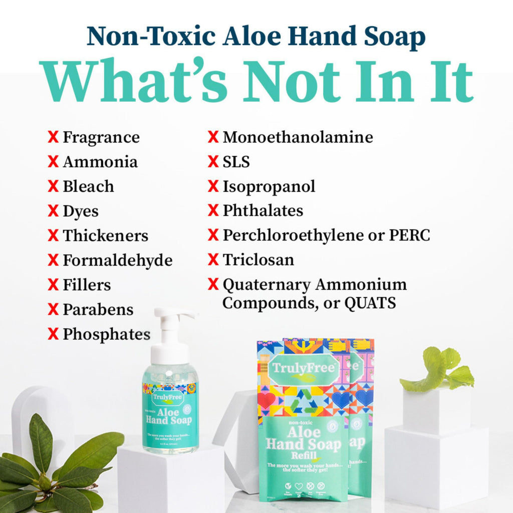 Truly Free Aloe Unscented Hand Soap — 10x Concentrated Aloe, Reusable Dispenser & Refill Pouches