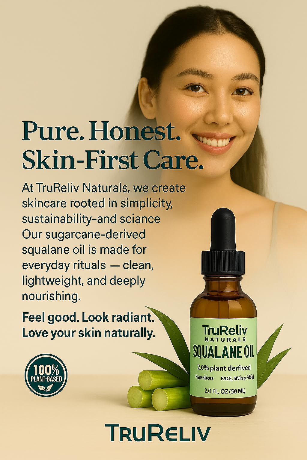 TruReliv Naturals 100% Pure Squalane Oil – Plant-Derived Hydration for All Skin Types