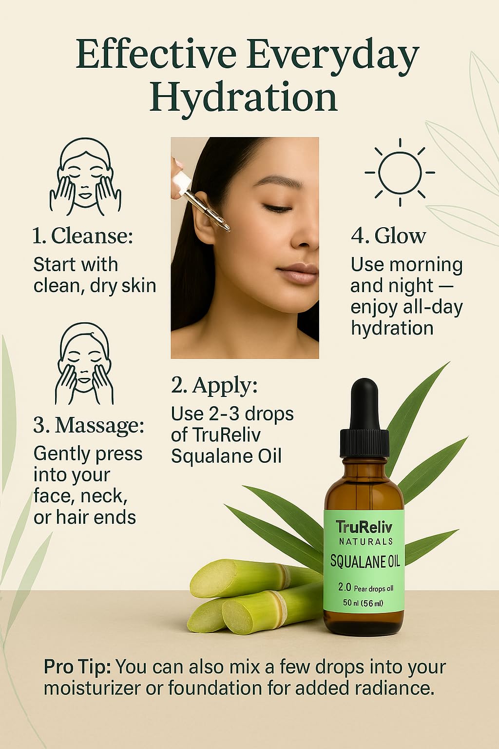 TruReliv Naturals 100% Pure Squalane Oil – Plant-Derived Hydration for All Skin Types