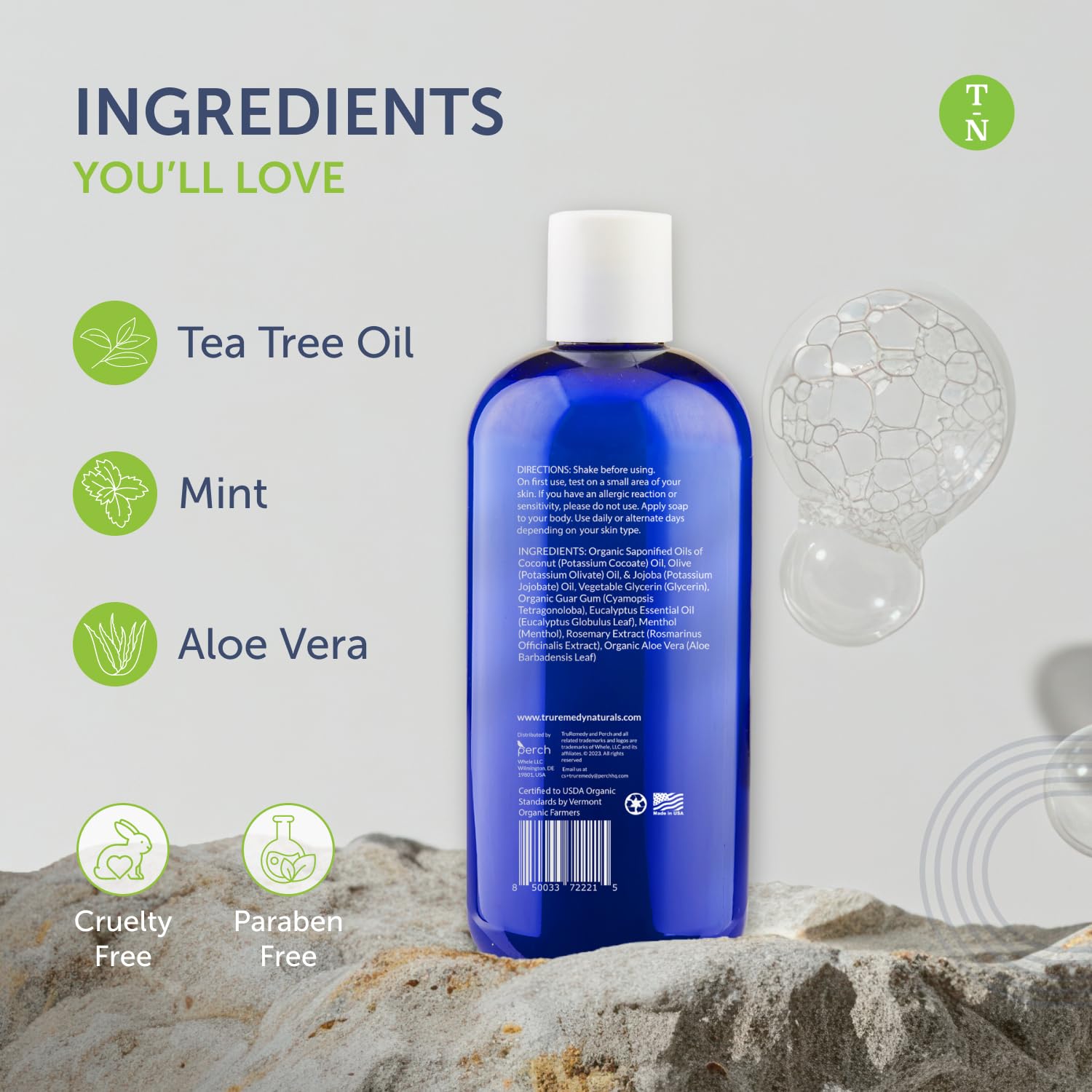 Truremedy Naturals 12oz Tea Tree Oil Body Wash Pack of 2 Aloe Peppermint