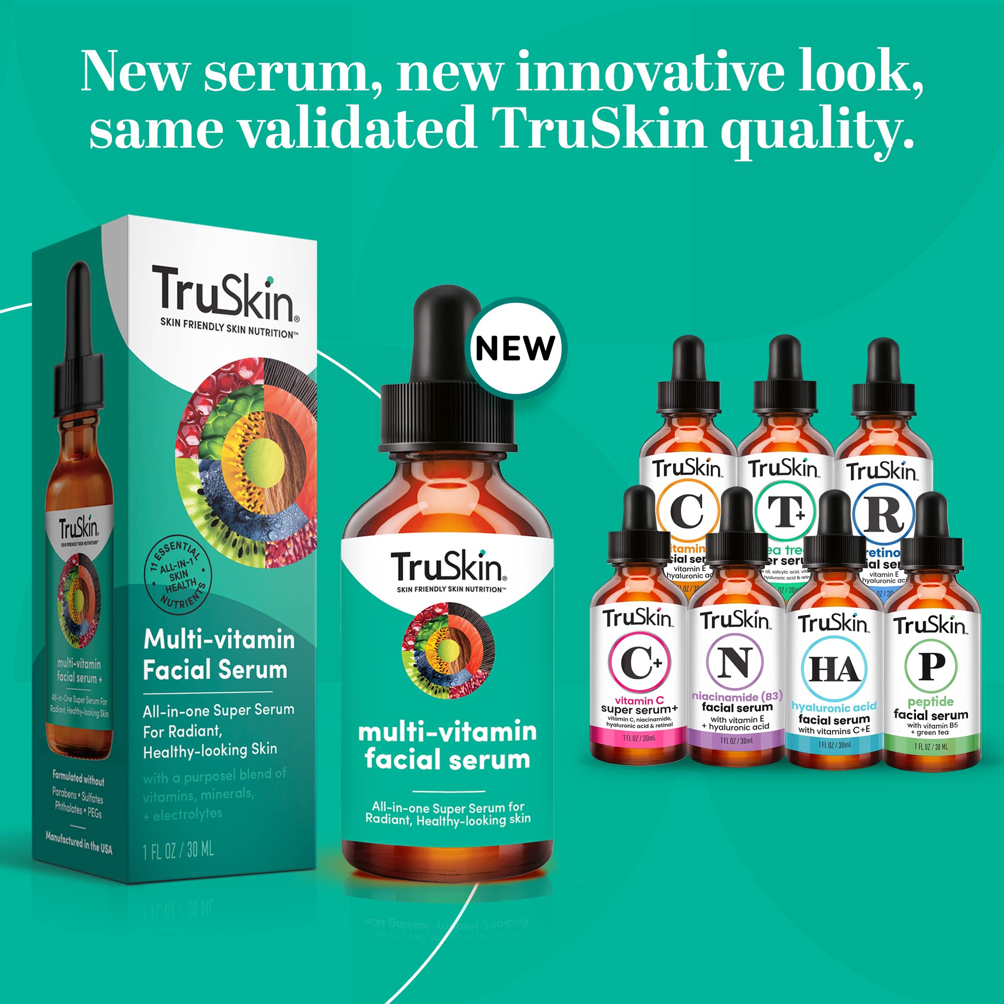 TruSkin Facial Serum with 11 Plant-Derived Vitamins & Minerals – Radiant, Healthy-Looking Skin | 1 fl oz