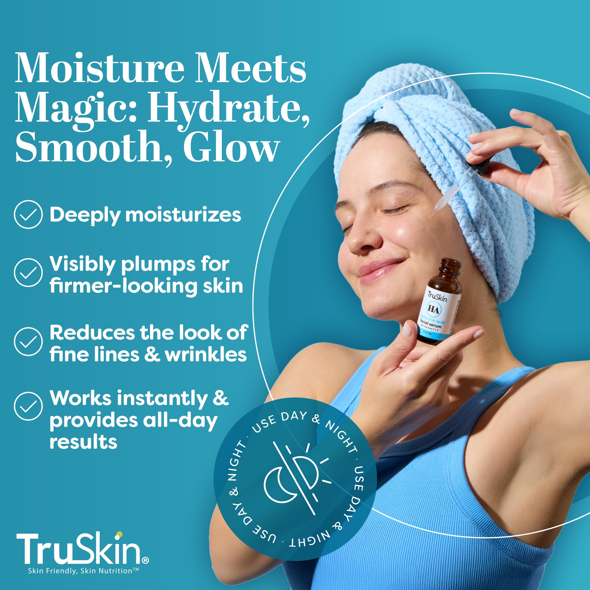 TruSkin Hyaluronic Acid Serum for Face – 7 Ultra-Hydrating Ingredients | 2 oz