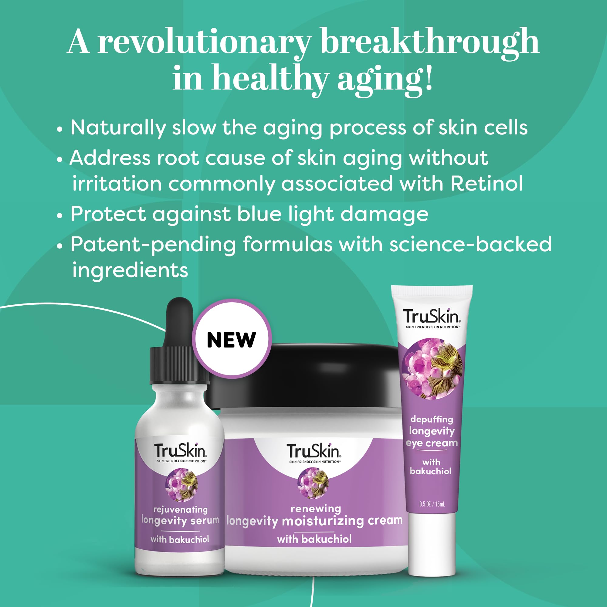 TruSkin Longevity Eye Cream – Caffeine, Bakuchiol & Lingonberry Stem Cells, Green Coffee Bean – Gentle Retinol Alternative (0.5 fl oz)