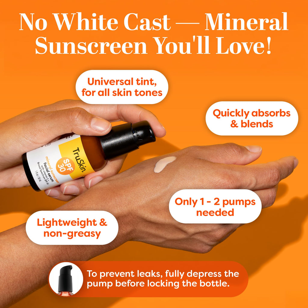 TruSkin Sunscreen Serum for Face SPF 30 – Universal Tint Mineral Sunscreen, Lightweight Finish