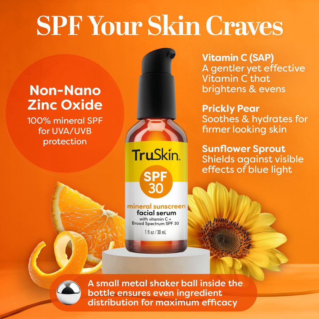 TruSkin Sunscreen Serum for Face SPF 30 – Universal Tint Mineral Sunscreen, Lightweight Finish