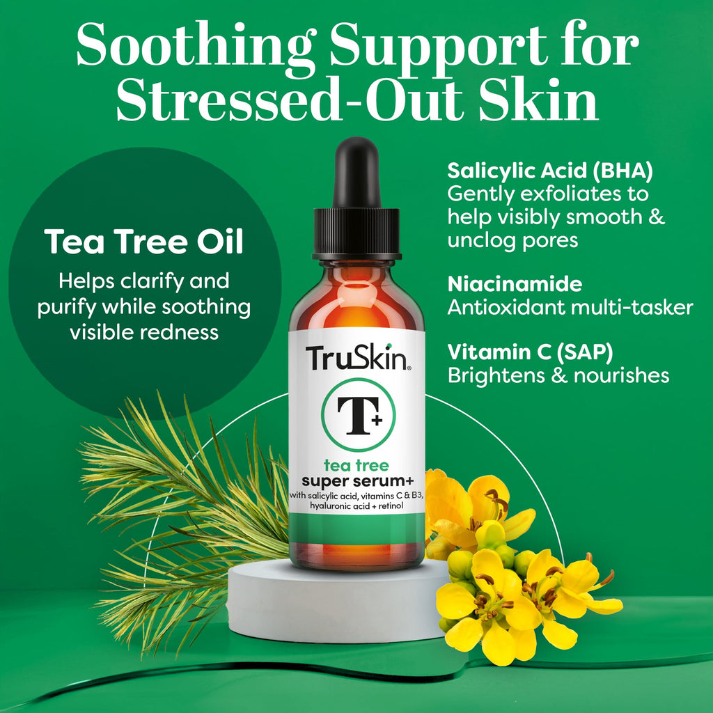 TruSkin Tea Tree Oil Acne Serum – Salicylic Acid, Niacinamide, Vitamin C & Retinol | 2 oz
