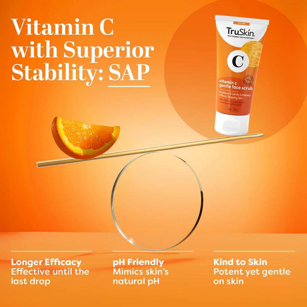 TruSkin Vitamin C Gentle Face Scrub – Brightening Exfoliator for All Skin Types | 4 Fl Oz
