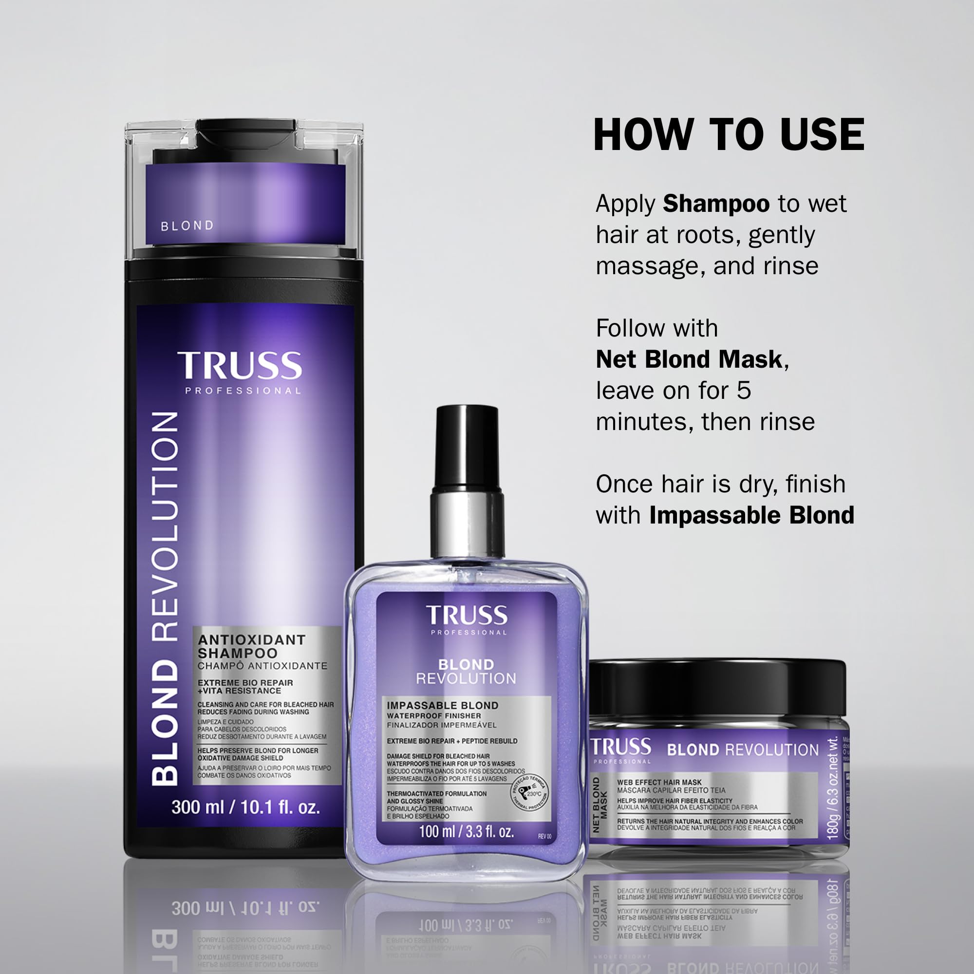 TRUSS Blond Revolution Impassable Waterproof Heat Protectant Spray – Frizz Control & Shine (3.3 fl oz)