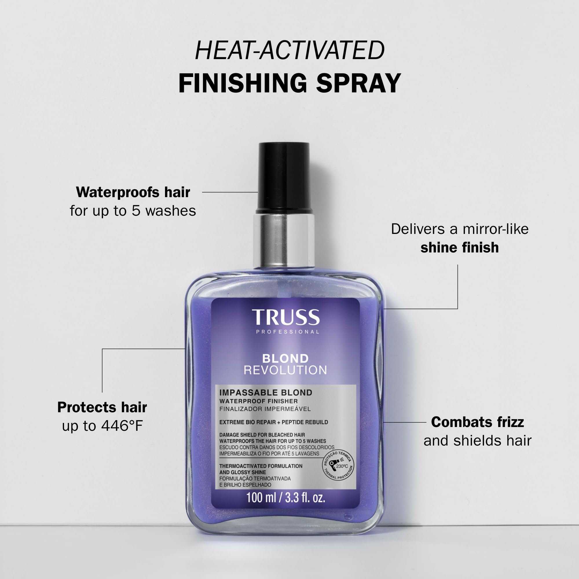 TRUSS Blond Revolution Impassable Waterproof Heat Protectant Spray – Frizz Control & Shine (3.3 fl oz)