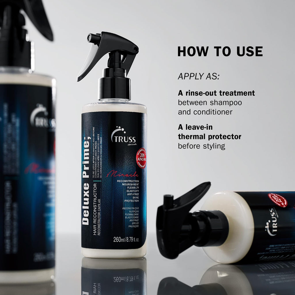 TRUSS Deluxe Prime Hair Treatment | Heat Protectant Spray, Detangler & Primer (260 ml)