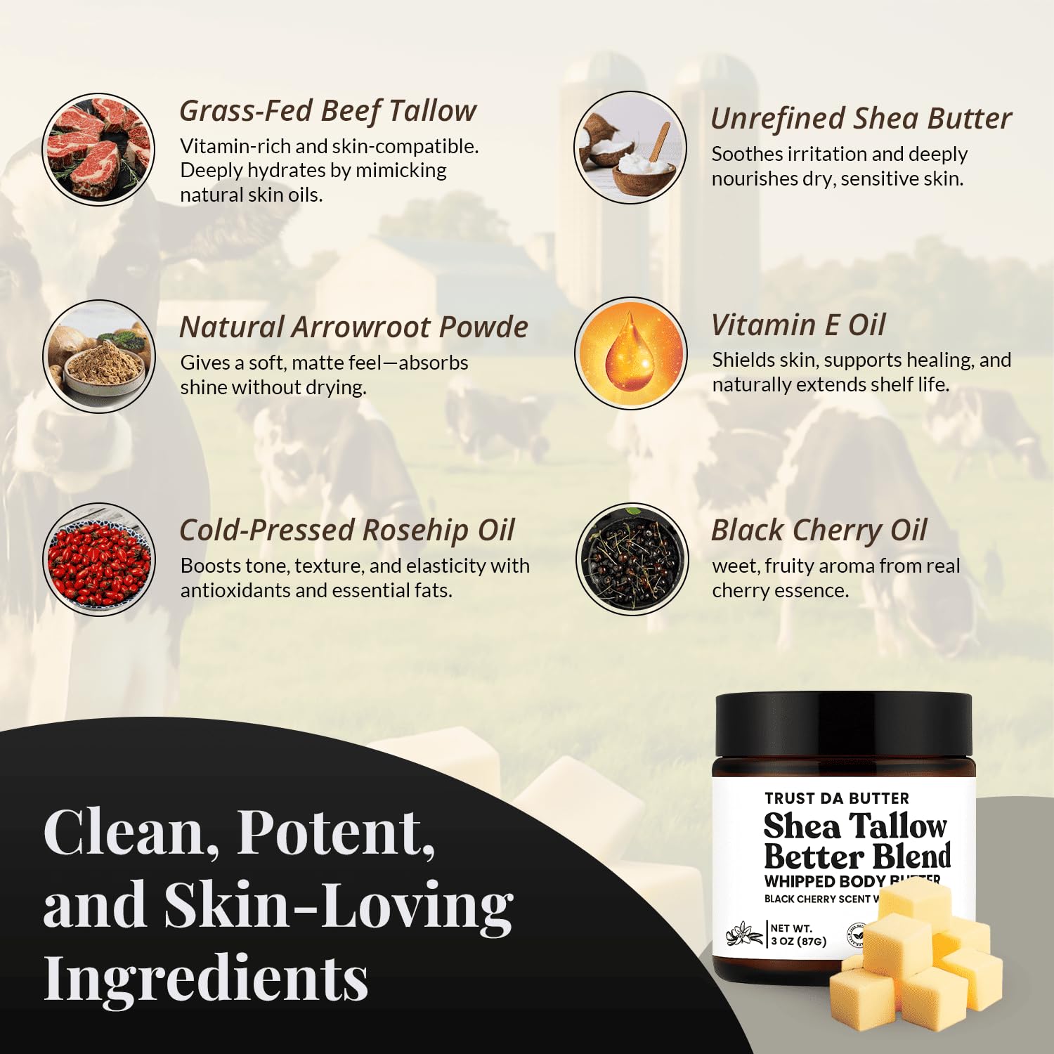 Trust Da Butter Whipped Beef Tallow & Shea Butter with Rosehip Oil – 3 Oz – USA Made