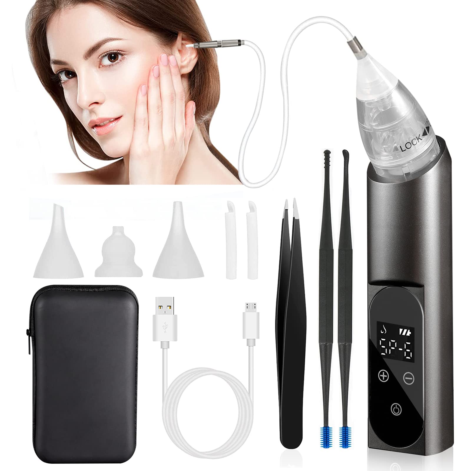 TRUSTV Ear Wax Vacuum Remover — 6-Level Suction, USB Rechargeable Ear Wax Removal Kit with Carrying Case