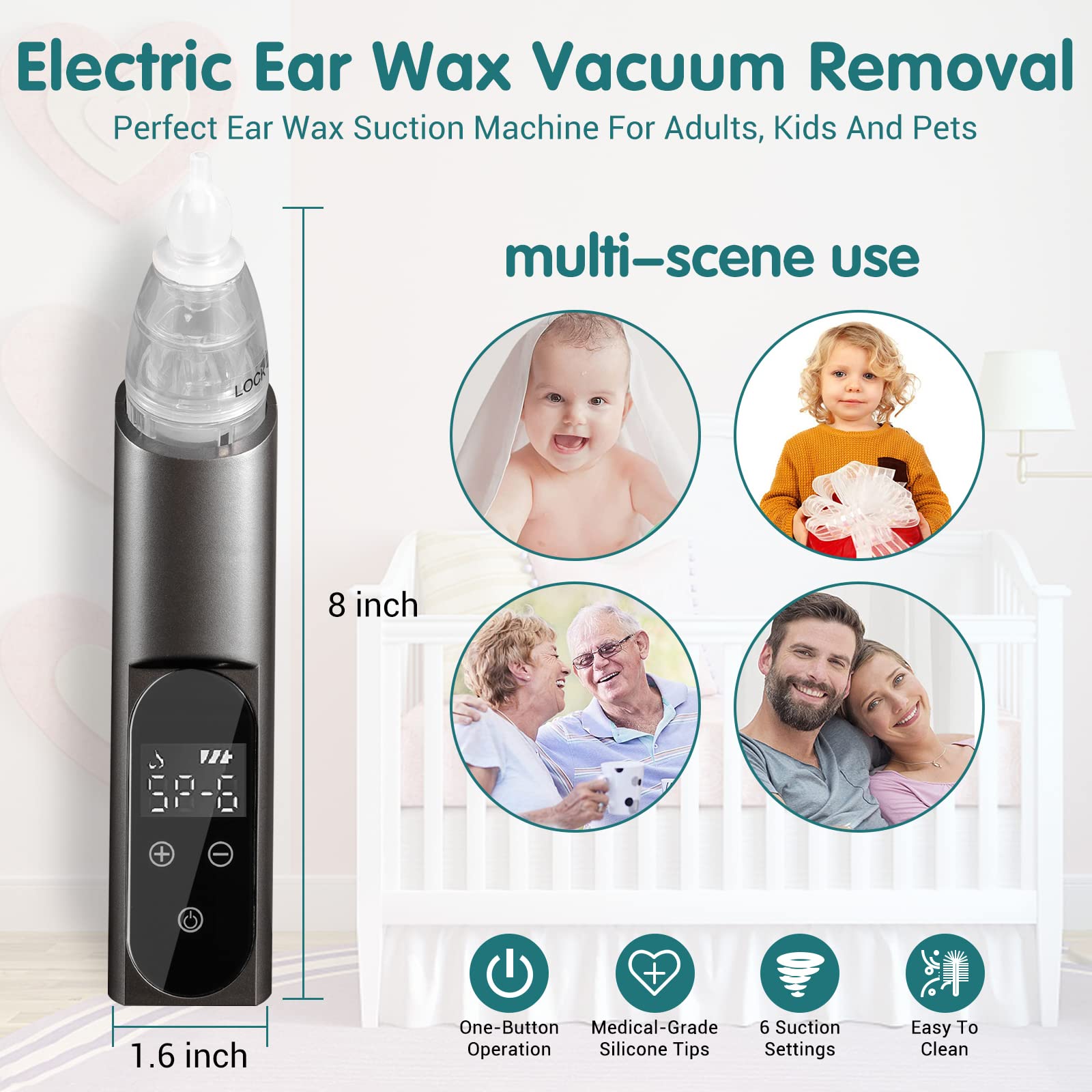 TRUSTV Ear Wax Vacuum Remover — 6-Level Suction, USB Rechargeable Ear Wax Removal Kit with Carrying Case