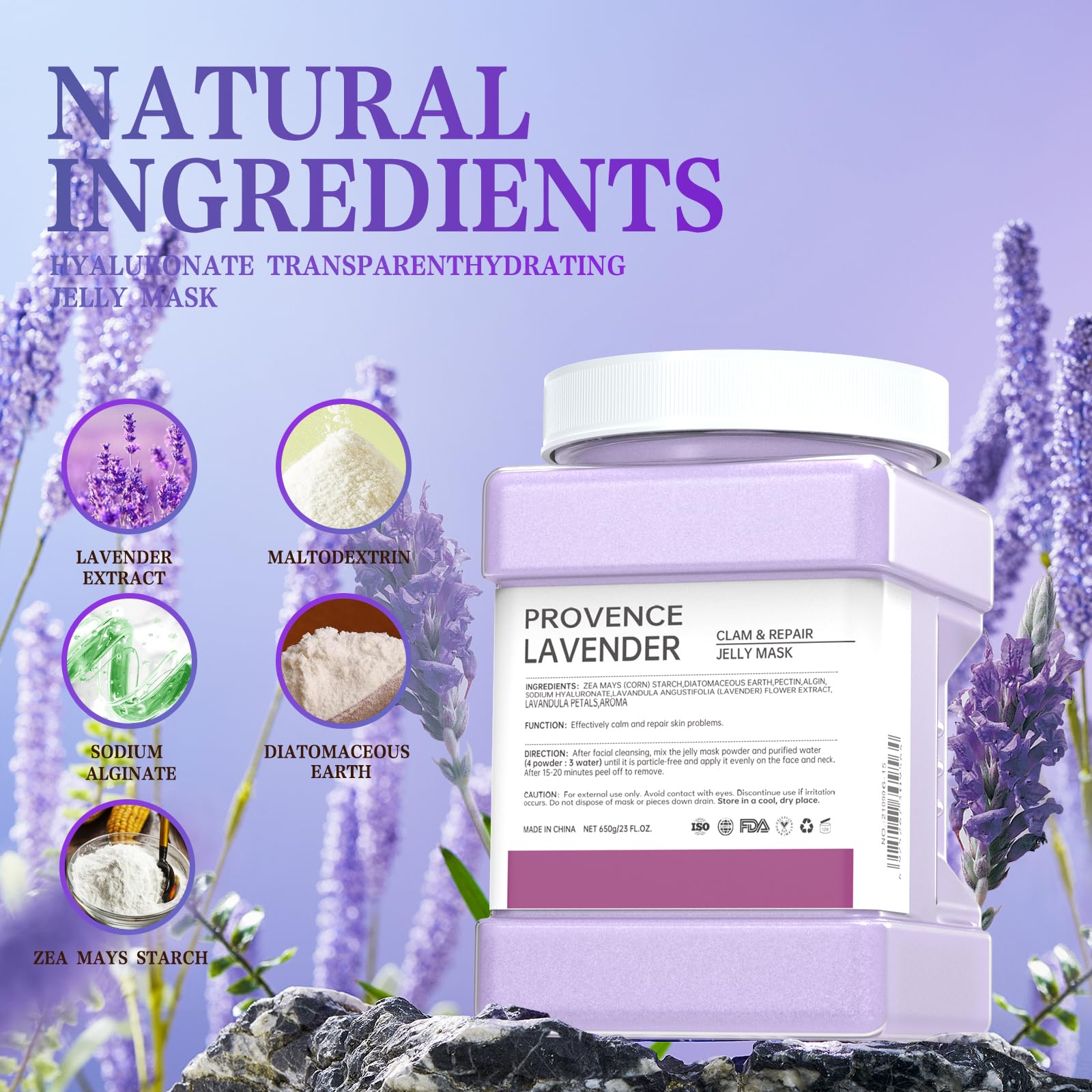 Truvenum Lavender Jelly Mask Powder – Hydrating, Brightening Facial Peel-Off Mask, 23 Fl Oz