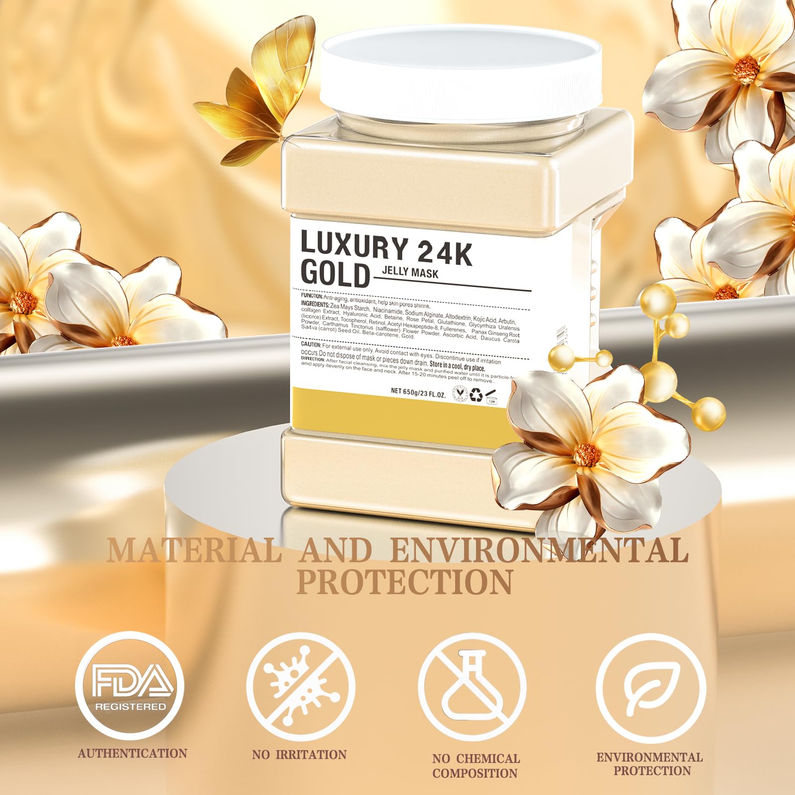 Truvenum Jelly Mask Powder – 24K Gold Hydrating Facial Mask, 23 oz Jar
