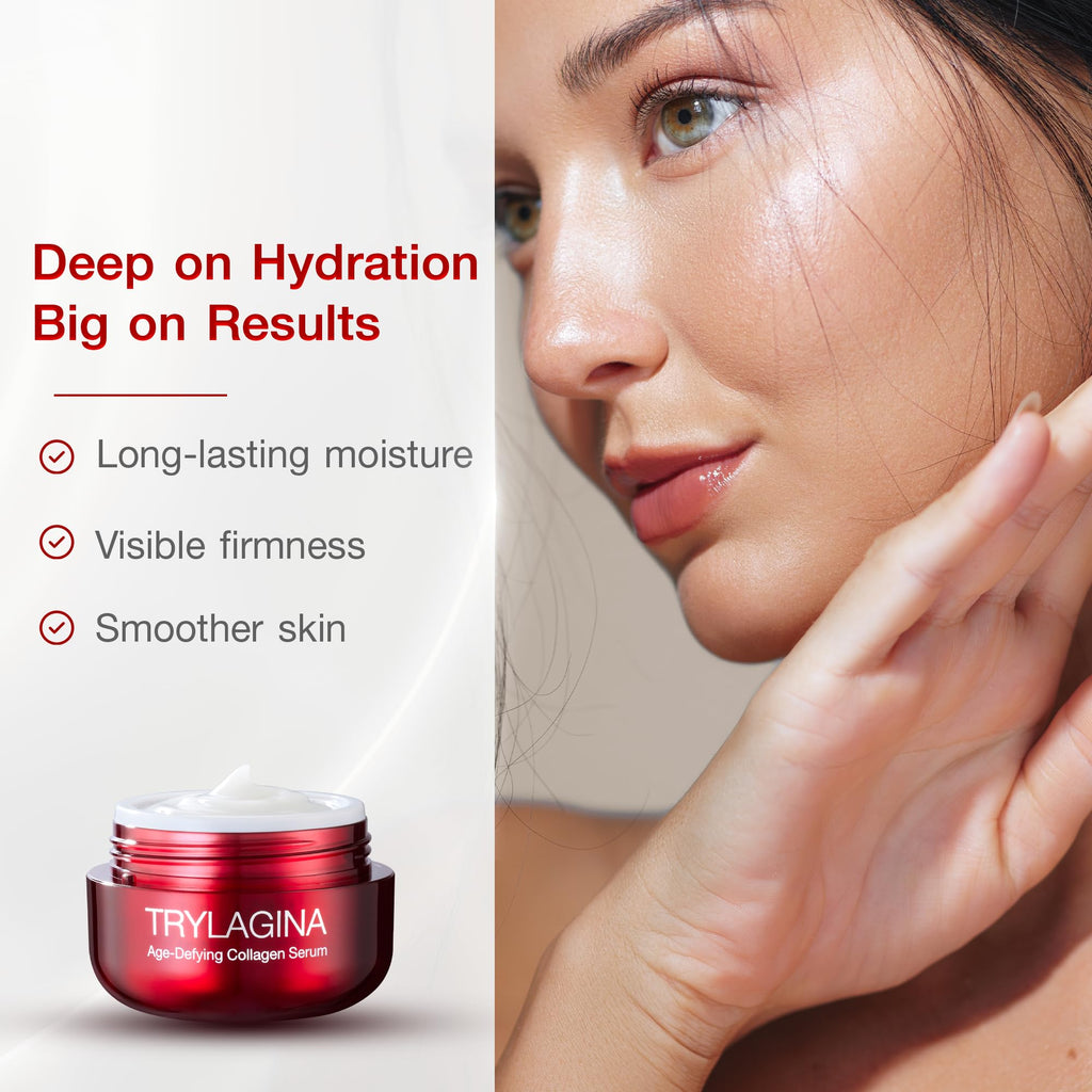 Trylagina 12X Age-Defying Collagen Serum — Anti-Aging Night Cream for Women, Hydration & Brightening (1.05 oz)