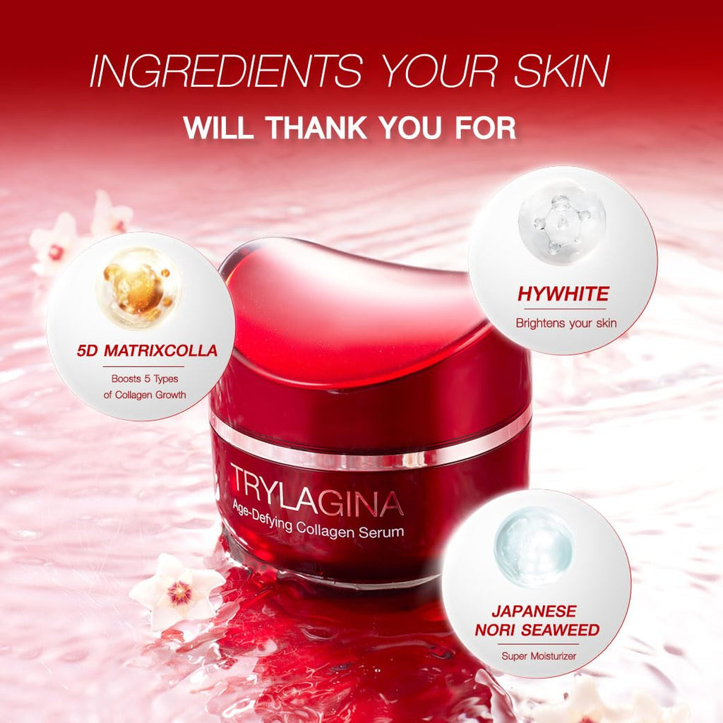 Trylagina 12X Age-Defying Collagen Serum — Anti-Aging Night Cream for Women, Hydration & Brightening (1.05 oz)