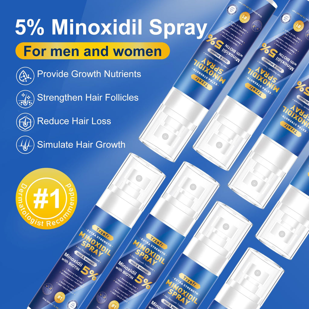 Trzsfr 5% Minoxidil Spray for Hair Growth — Extra Strength with Biotin | 12-Month 8-Pack (28 fl oz)