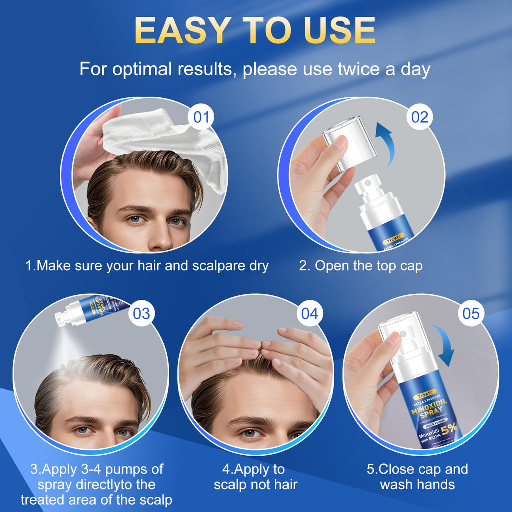 Trzsfr 5% Minoxidil Spray for Hair Growth — Extra Strength with Biotin | 12-Month 8-Pack (28 fl oz)