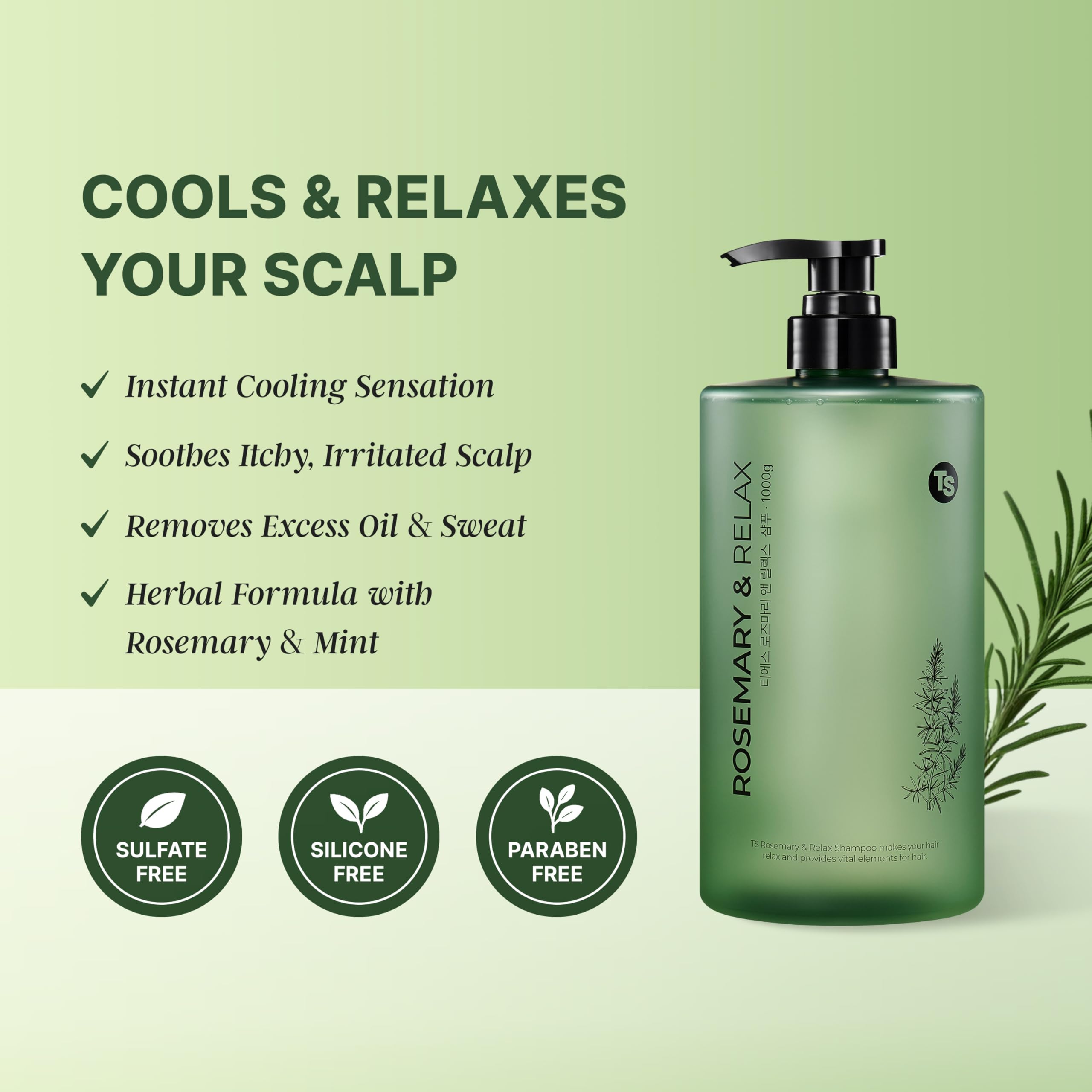 TS Rosemary & Relax Shampoo (1000g) – Hydrating & Calming, Sulfate-Free