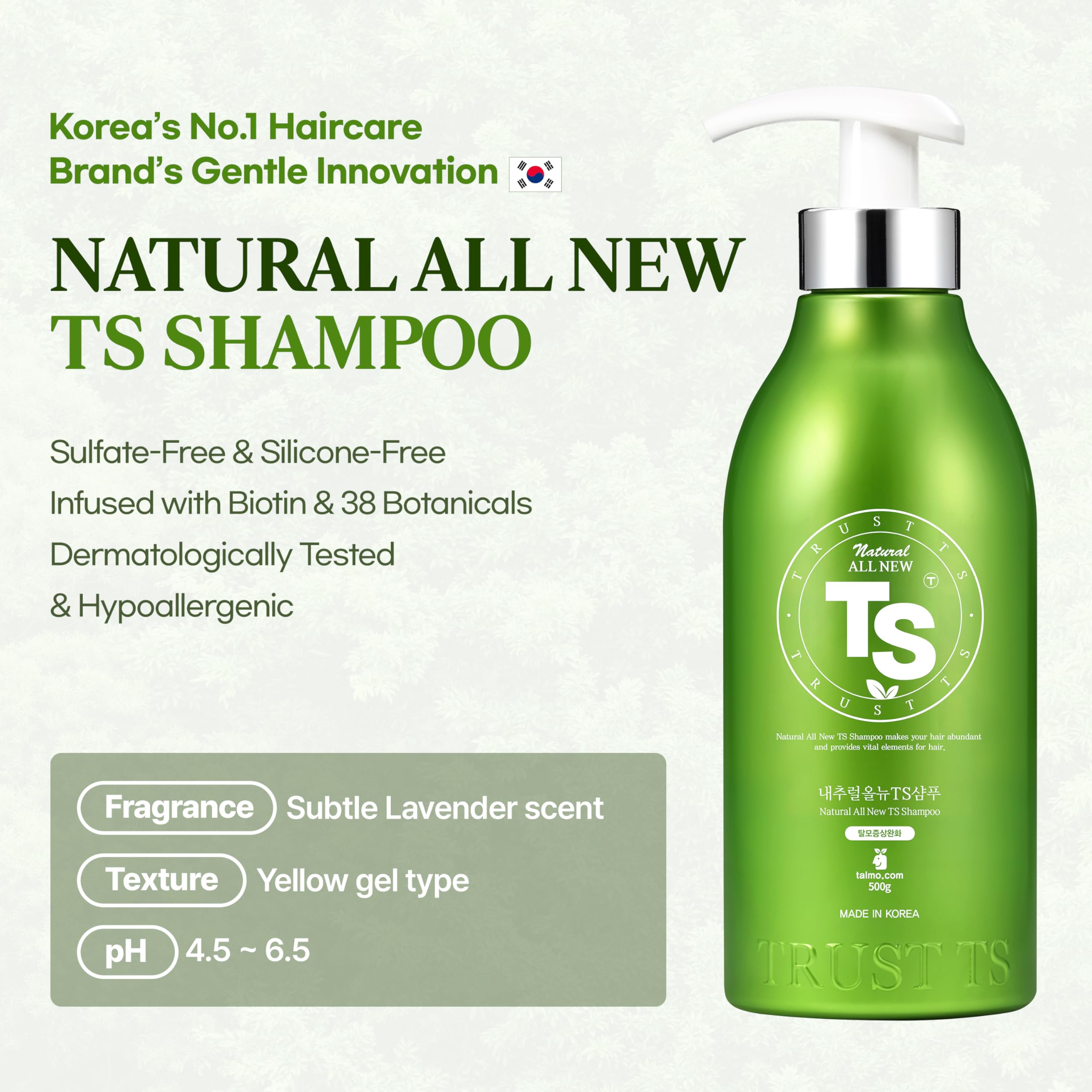 TS SHAMPOO TS Natural All New Shampoo – Sulfate-Free Korean Shampoo for Sensitive Scalp with Salicylic Acid (16.9 oz) | Dandruff & Itchy Scalp Relief