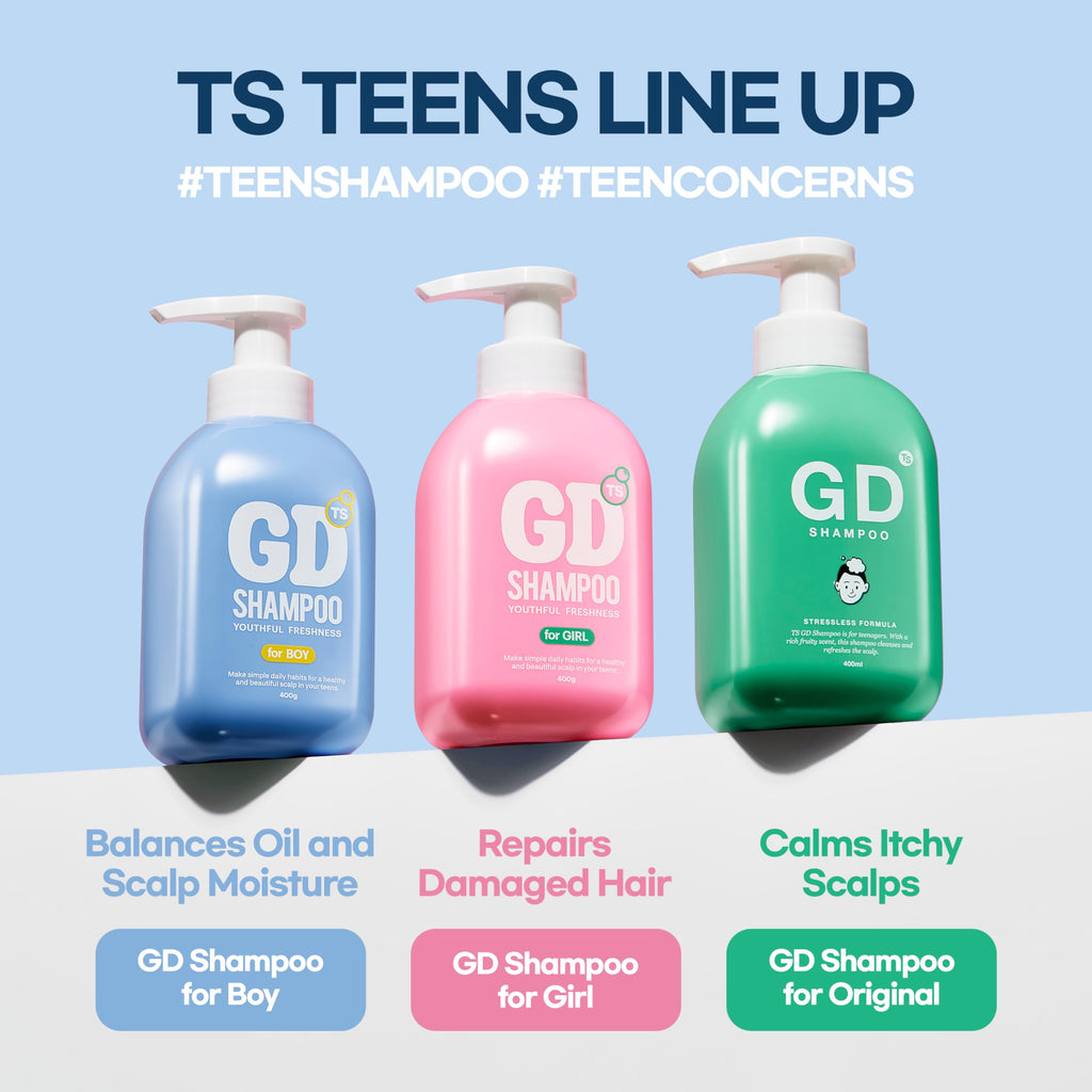 TS GD Shampoo for Flake Prone Scalp (14.1 oz) – Teen Hair Care, SLS/SLES Free, Korean Formula | Blue